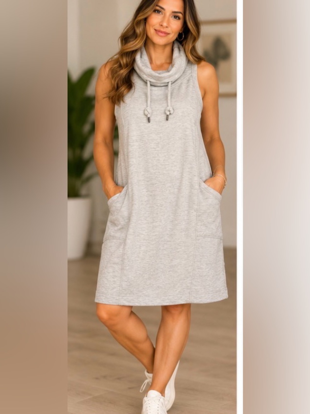 19” ptp Freedom Trail by Kyodan Cowl Neck Sweatshirt Dress Mini Dress Gray Small